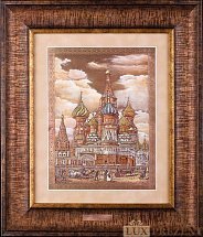 Офорт Храм Василия Блаженного Москва 19 век