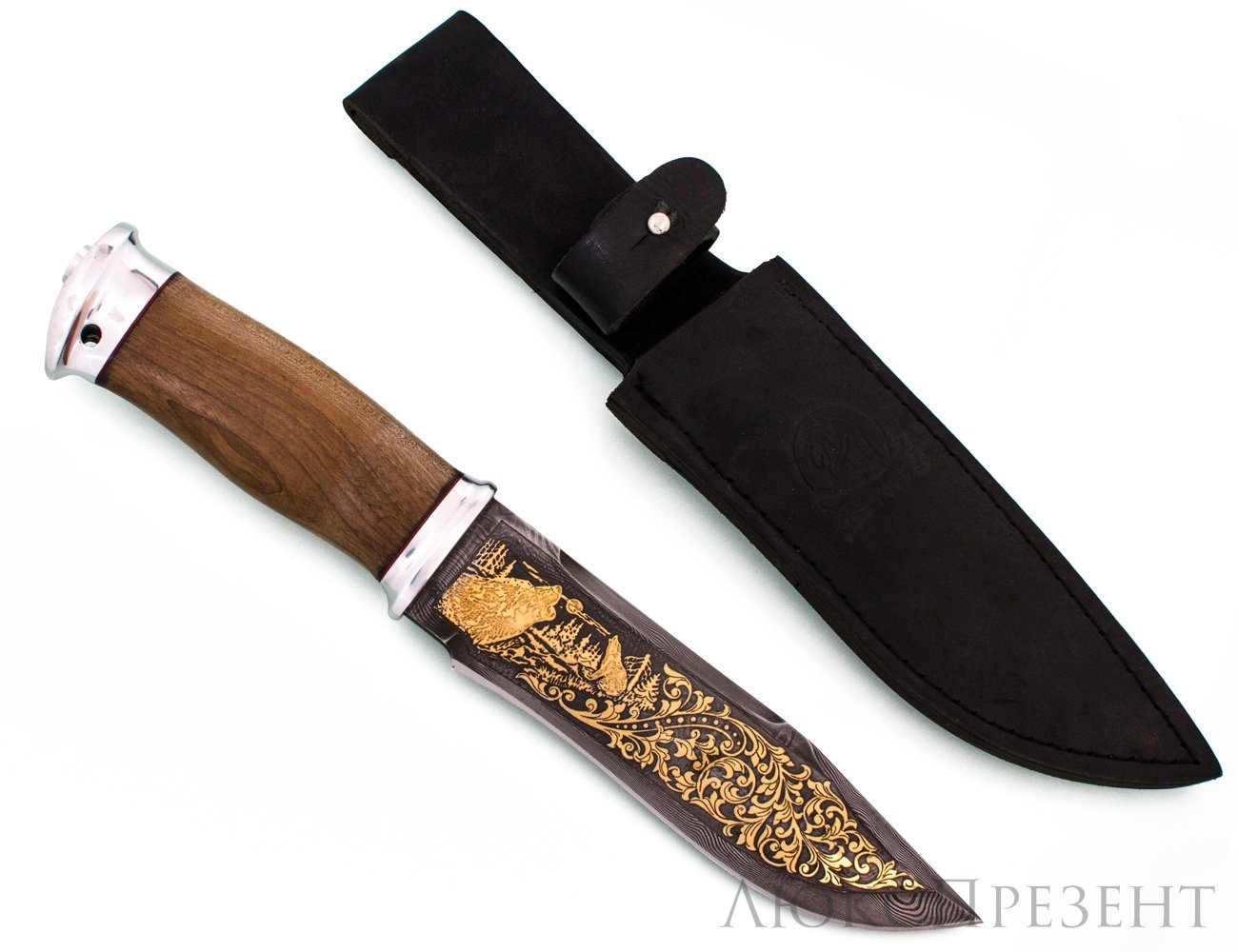 Златоустовский нож из дамасской стали "Волк"