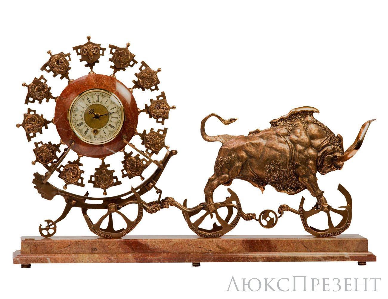 Авторские часы из бронзы "Колесница золотого тельца"