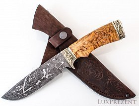 Нож из дамасской стали «Лорд» - рукоять стабилизированная карельская берёза