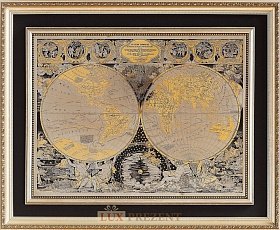 Гравюра на стали Карта известного мира Жана Баптиста Нолина